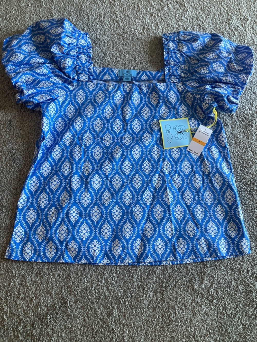 NWT CECE WOMEN SQUARE NECK PUFF SLEEVE BLOUSE SIZE S